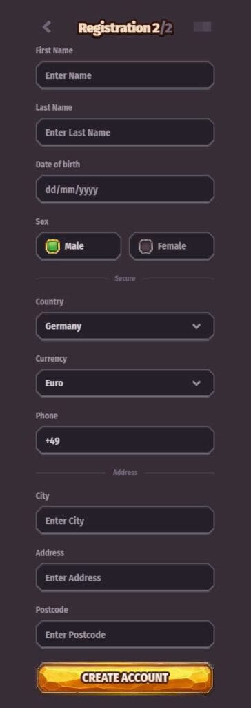 registrační formulář desktop dragonia kasino